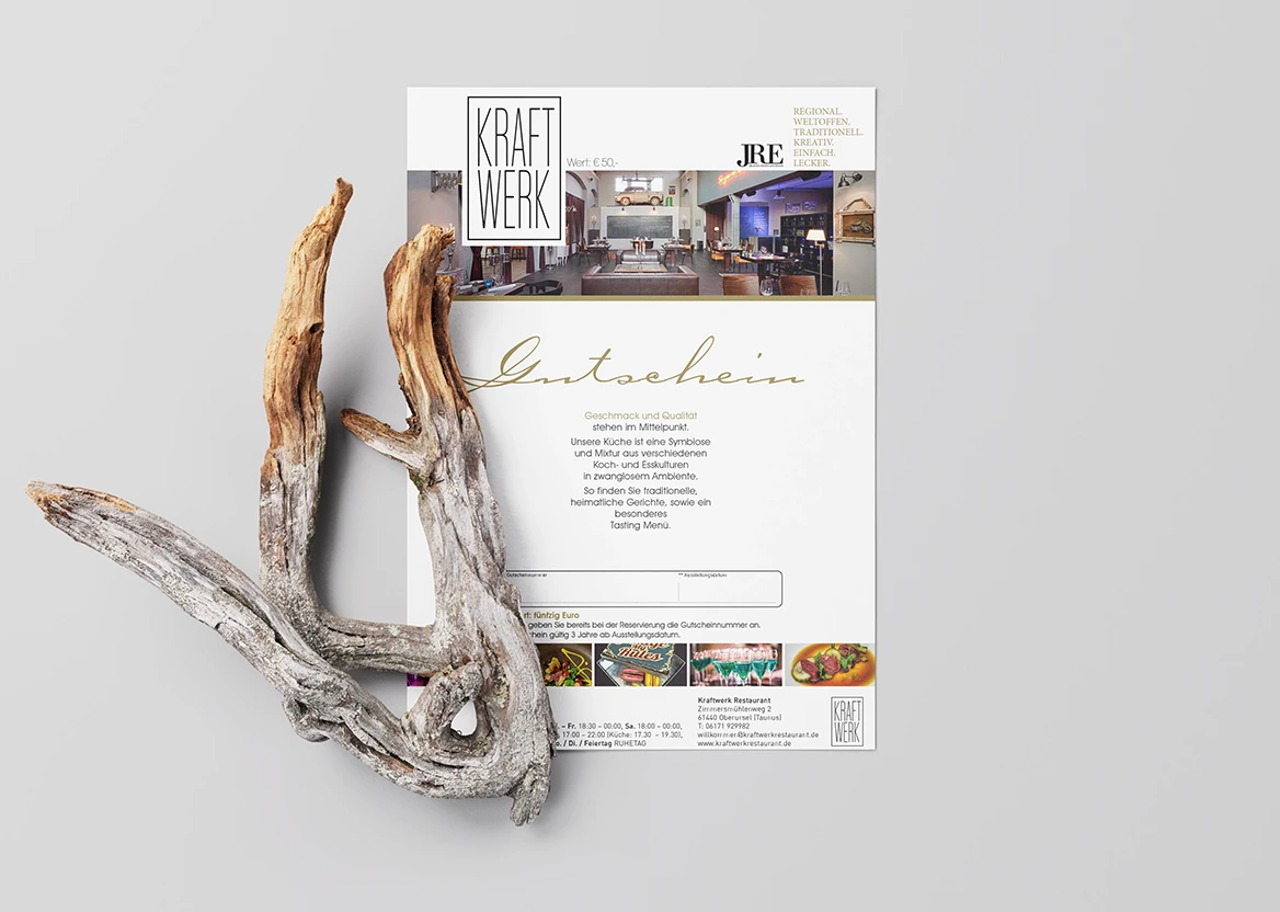 Geschenkgutschein vom Kraftwerkrestaurant Oberursel zum selber Ausdrucken